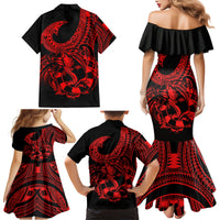 Polynesia Family Matching Mermaid Dress and Hawaiian Shirt Fish Hook Tattoo Go Fishing Polynesian Pattern Red - Wonder Print Shop