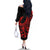 Polynesia Family Matching Off Shoulder Long Sleeve Dress and Hawaiian Shirt Fish Hook Tattoo Go Fishing Polynesian Pattern Red - Wonder Print Shop