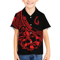 Polynesia Family Matching Off Shoulder Long Sleeve Dress and Hawaiian Shirt Fish Hook Tattoo Go Fishing Polynesian Pattern Red - Wonder Print Shop