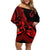 Polynesia Family Matching Off Shoulder Short Dress and Hawaiian Shirt Fish Hook Tattoo Go Fishing Polynesian Pattern Red - Wonder Print Shop