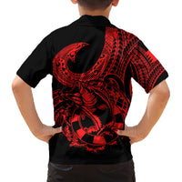 Polynesia Family Matching Puletasi Dress and Hawaiian Shirt Fish Hook Tattoo Go Fishing Polynesian Pattern Red - Wonder Print Shop
