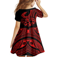 Polynesia Family Matching Puletasi Dress and Hawaiian Shirt Fish Hook Tattoo Go Fishing Polynesian Pattern Red - Wonder Print Shop