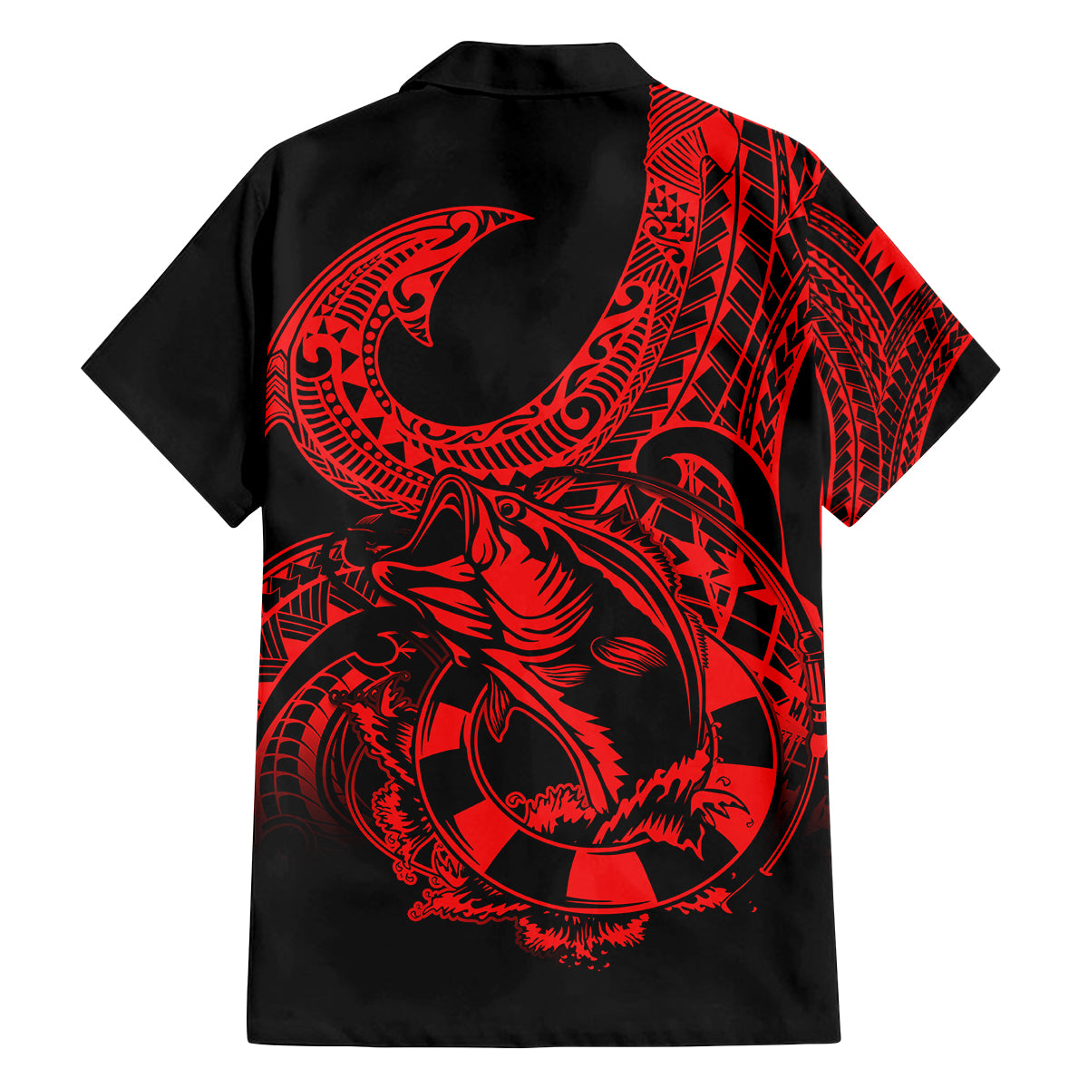 Polynesia Family Matching Puletasi Dress and Hawaiian Shirt Fish Hook Tattoo Go Fishing Polynesian Pattern Red - Wonder Print Shop