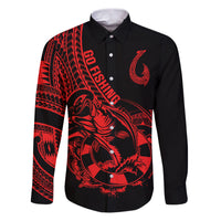 Polynesia Family Matching Puletasi Dress and Hawaiian Shirt Fish Hook Tattoo Go Fishing Polynesian Pattern Red - Wonder Print Shop
