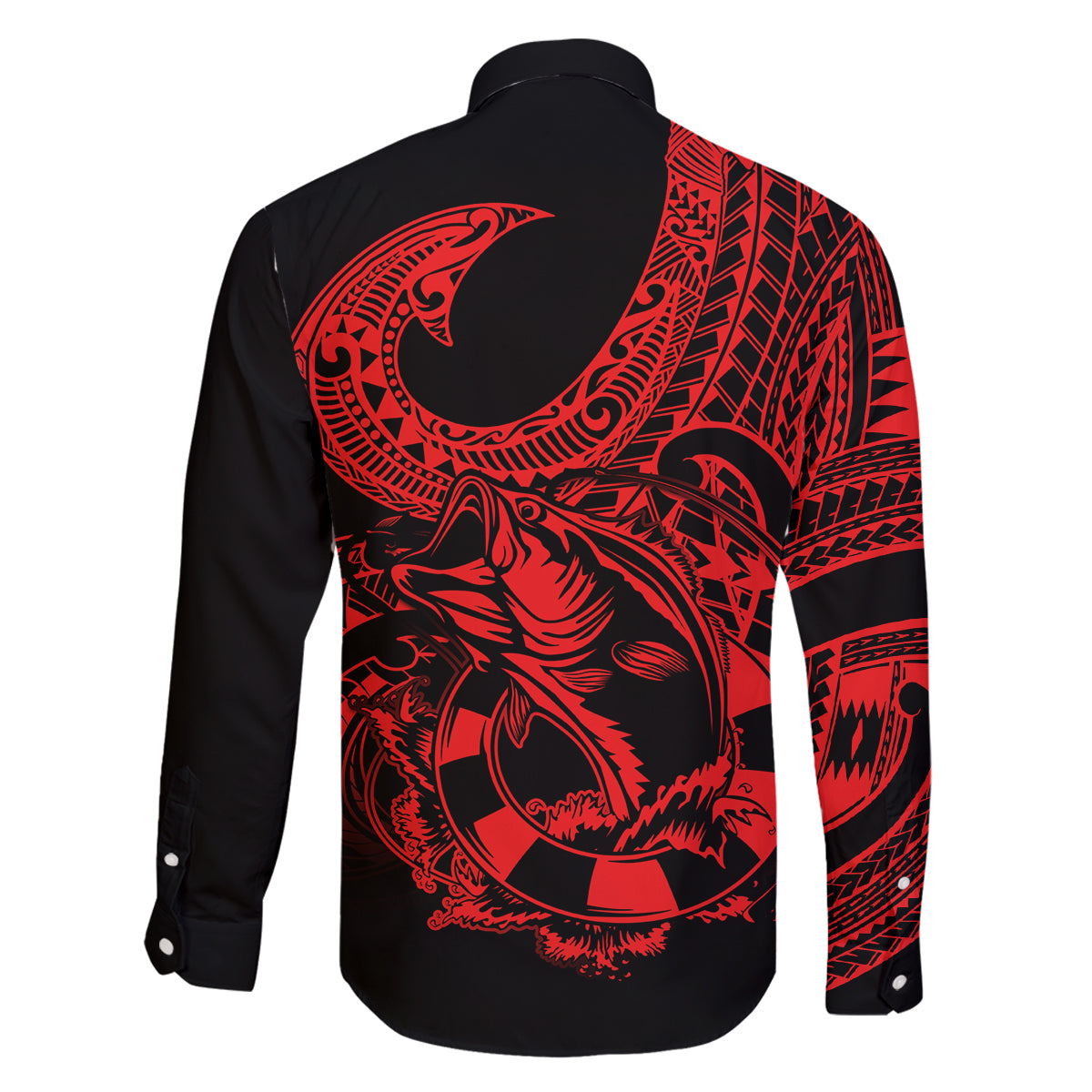 Polynesia Family Matching Puletasi Dress and Hawaiian Shirt Fish Hook Tattoo Go Fishing Polynesian Pattern Red - Wonder Print Shop