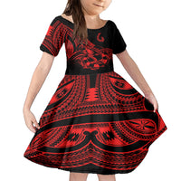 Polynesia Family Matching Short Sleeve Bodycon Dress and Hawaiian Shirt Fish Hook Tattoo Go Fishing Polynesian Pattern Red - Wonder Print Shop