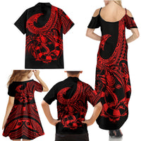 Polynesia Family Matching Summer Maxi Dress and Hawaiian Shirt Fish Hook Tattoo Go Fishing Polynesian Pattern Red - Wonder Print Shop