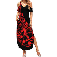 Polynesia Family Matching Summer Maxi Dress and Hawaiian Shirt Fish Hook Tattoo Go Fishing Polynesian Pattern Red - Wonder Print Shop