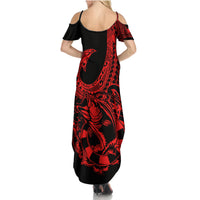 Polynesia Family Matching Summer Maxi Dress and Hawaiian Shirt Fish Hook Tattoo Go Fishing Polynesian Pattern Red - Wonder Print Shop
