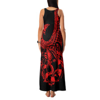 Polynesia Family Matching Tank Maxi Dress and Hawaiian Shirt Fish Hook Tattoo Go Fishing Polynesian Pattern Red - Wonder Print Shop