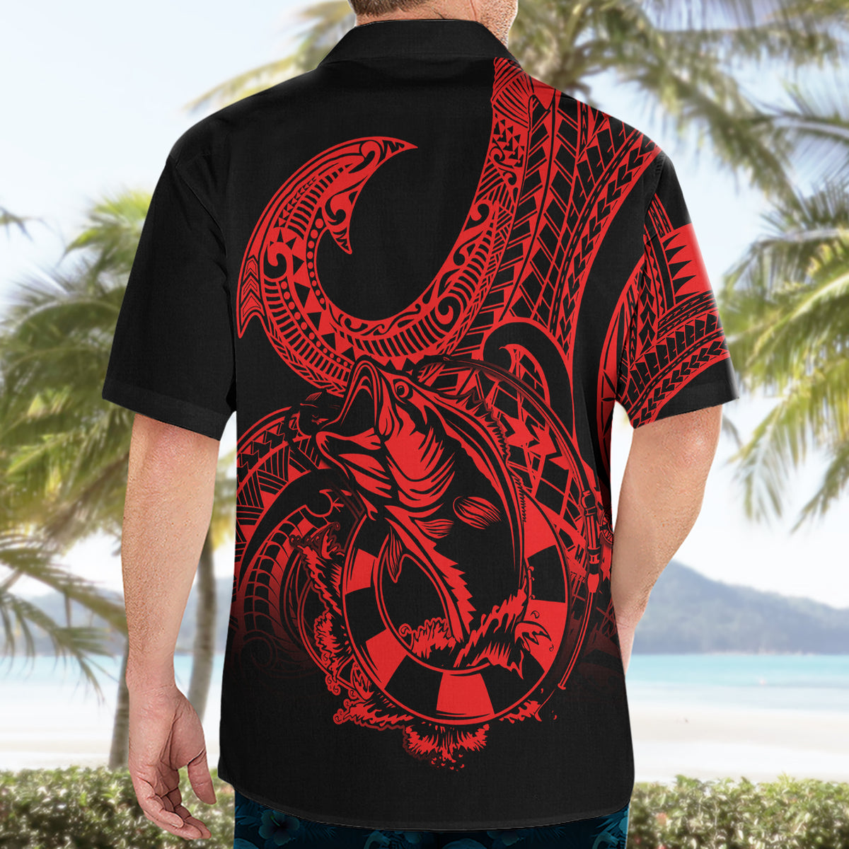 Polynesia Hawaiian Shirt Fish Hook Tattoo Go Fishing Polynesian Pattern Red - Wonder Print Shop