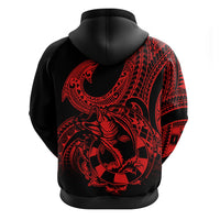 Polynesia Hoodie Fish Hook Tattoo Go Fishing Polynesian Pattern Red - Wonder Print Shop