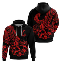 Polynesia Hoodie Fish Hook Tattoo Go Fishing Polynesian Pattern Red - Wonder Print Shop