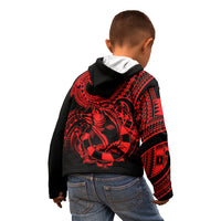 Polynesia Kid Hoodie Fish Hook Tattoo Go Fishing Polynesian Pattern Red - Wonder Print Shop