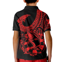Polynesia Kid Polo Shirt Fish Hook Tattoo Go Fishing Polynesian Pattern Red - Wonder Print Shop