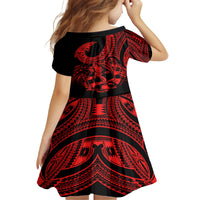 Polynesia Kid Short Sleeve Dress Fish Hook Tattoo Go Fishing Polynesian Pattern Red - Wonder Print Shop
