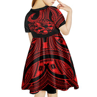 Polynesia Kid Short Sleeve Dress Fish Hook Tattoo Go Fishing Polynesian Pattern Red - Wonder Print Shop