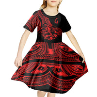 Polynesia Kid Short Sleeve Dress Fish Hook Tattoo Go Fishing Polynesian Pattern Red - Wonder Print Shop