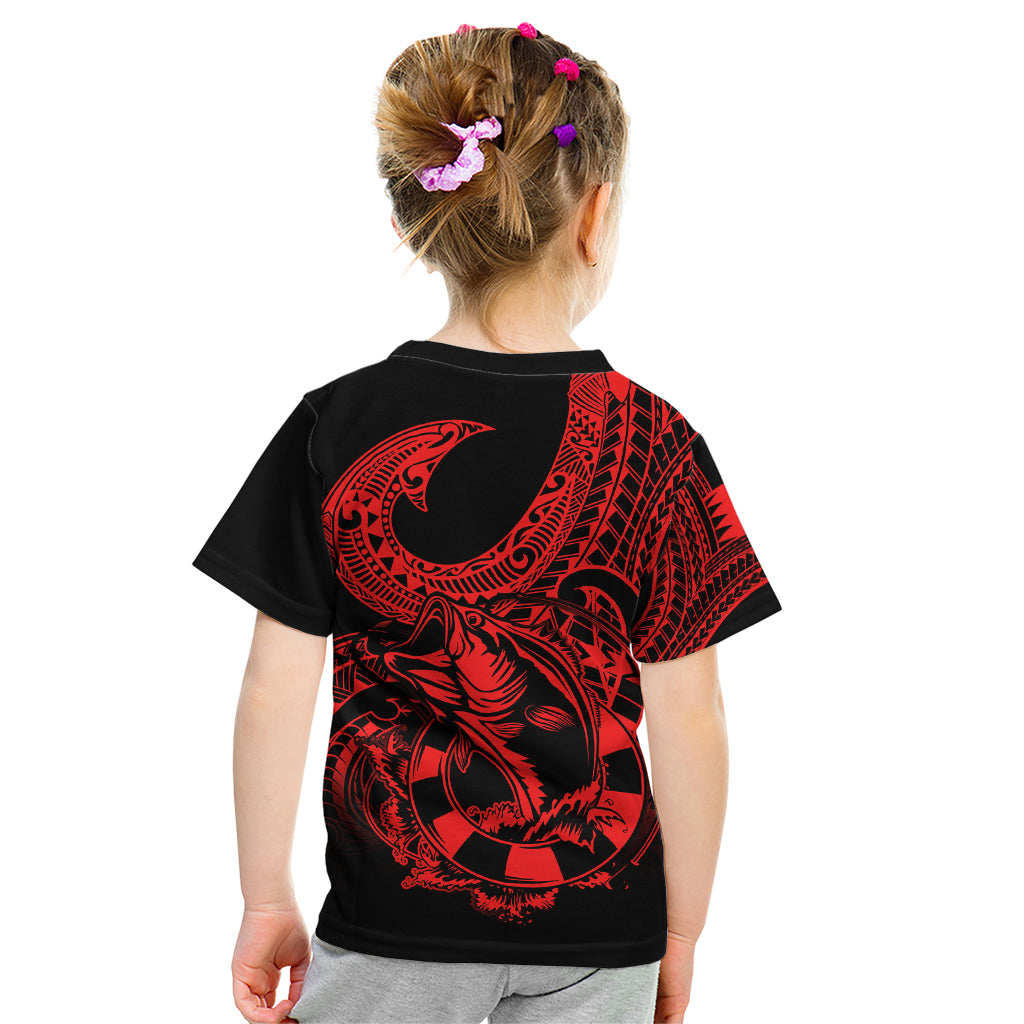 Polynesia Kid T Shirt Fish Hook Tattoo Go Fishing Polynesian Pattern Red - Wonder Print Shop