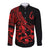 Polynesia Long Sleeve Button Shirt Fish Hook Tattoo Go Fishing Polynesian Pattern Red - Wonder Print Shop