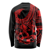 Polynesia Long Sleeve Shirt Fish Hook Tattoo Go Fishing Polynesian Pattern Red - Wonder Print Shop