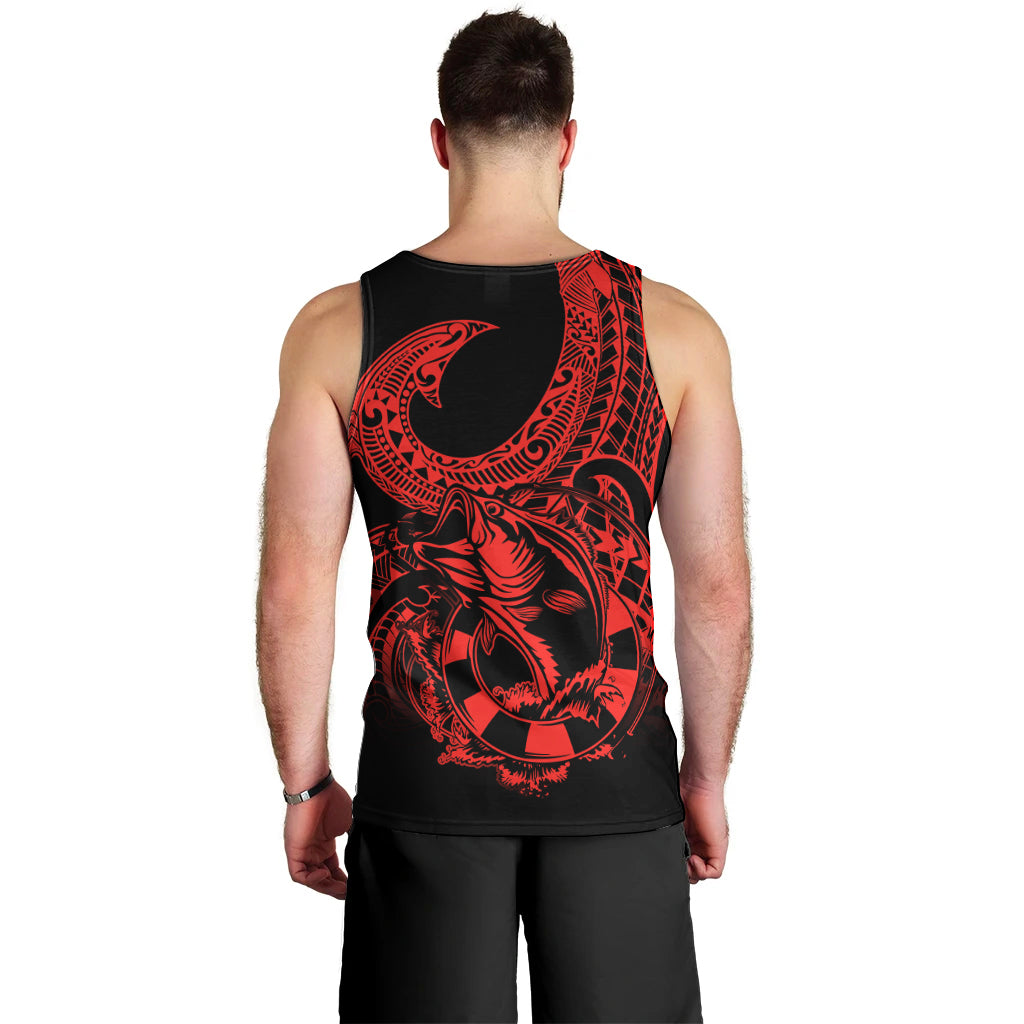 Polynesia Men Tank Top Fish Hook Tattoo Go Fishing Polynesian Pattern Red - Wonder Print Shop