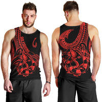 Polynesia Men Tank Top Fish Hook Tattoo Go Fishing Polynesian Pattern Red - Wonder Print Shop