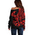 Polynesia Off Shoulder Sweater Fish Hook Tattoo Go Fishing Polynesian Pattern Red - Wonder Print Shop