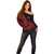 Polynesia Off Shoulder Sweater Fish Hook Tattoo Go Fishing Polynesian Pattern Red - Wonder Print Shop