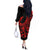 Polynesia Off The Shoulder Long Sleeve Dress Fish Hook Tattoo Go Fishing Polynesian Pattern Red - Wonder Print Shop