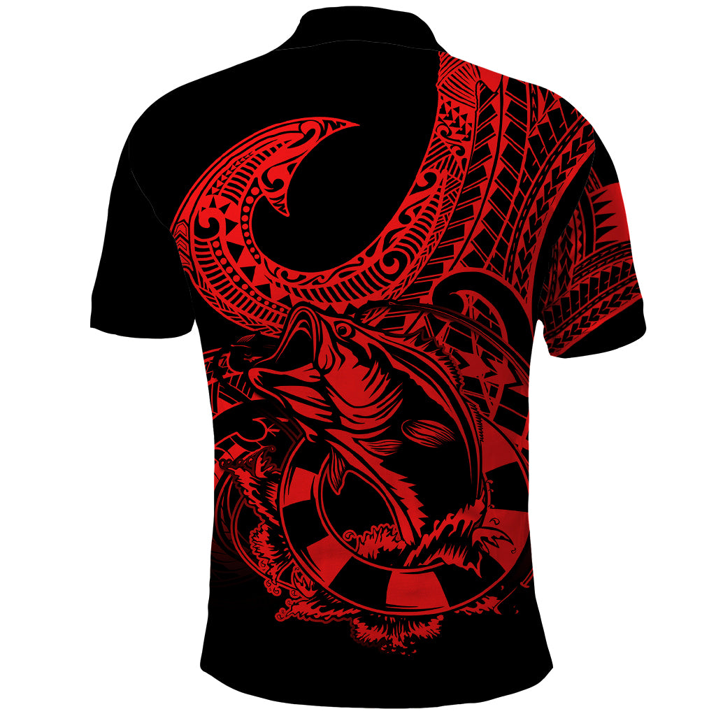 Polynesia Polo Shirt Fish Hook Tattoo Go Fishing Polynesian Pattern Red - Wonder Print Shop