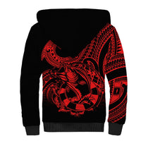 Polynesia Sherpa Hoodie Fish Hook Tattoo Go Fishing Polynesian Pattern Red - Wonder Print Shop