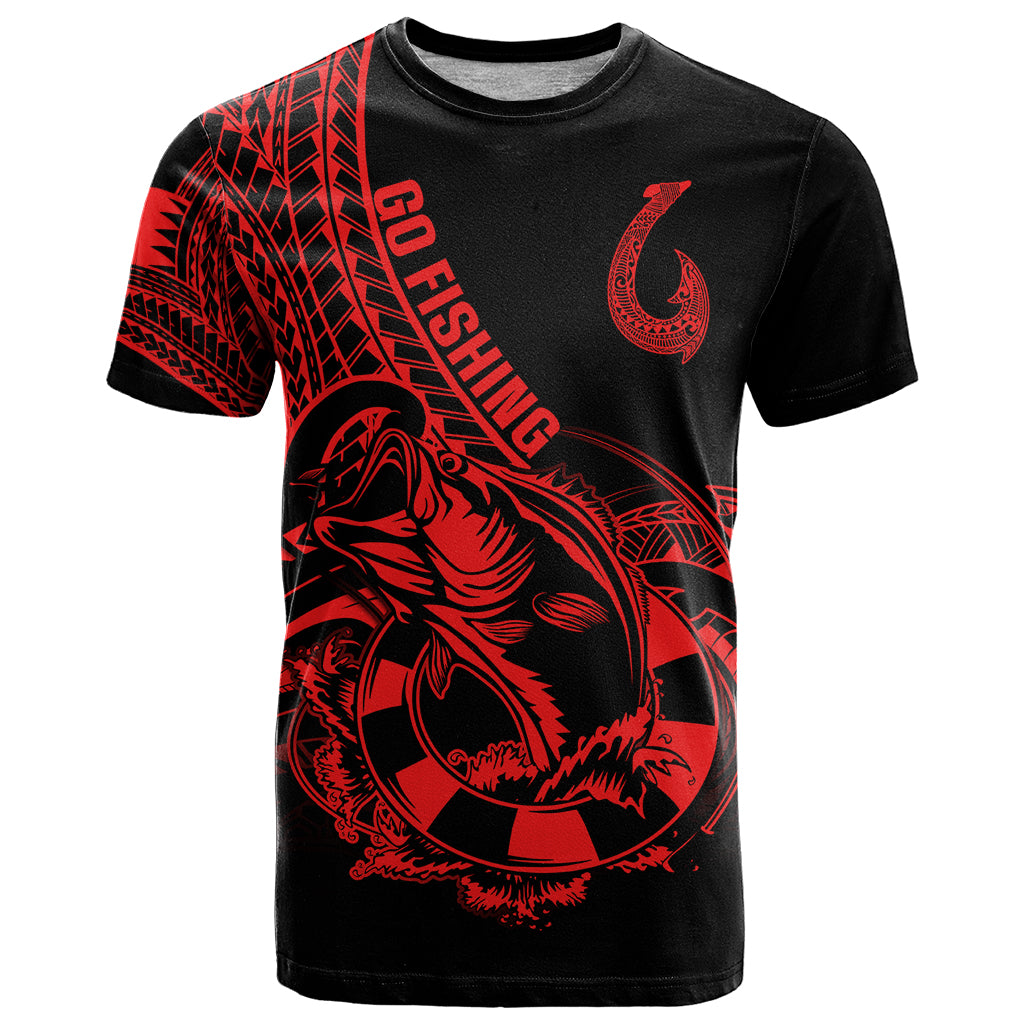 Polynesia T Shirt Fish Hook Tattoo Go Fishing Polynesian Pattern Red - Wonder Print Shop