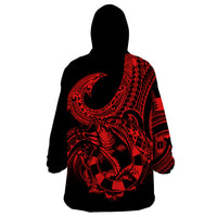 Polynesia Wearable Blanket Hoodie Fish Hook Tattoo Go Fishing Polynesian Pattern Red - Wonder Print Shop