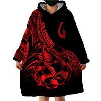 Polynesia Wearable Blanket Hoodie Fish Hook Tattoo Go Fishing Polynesian Pattern Red - Wonder Print Shop