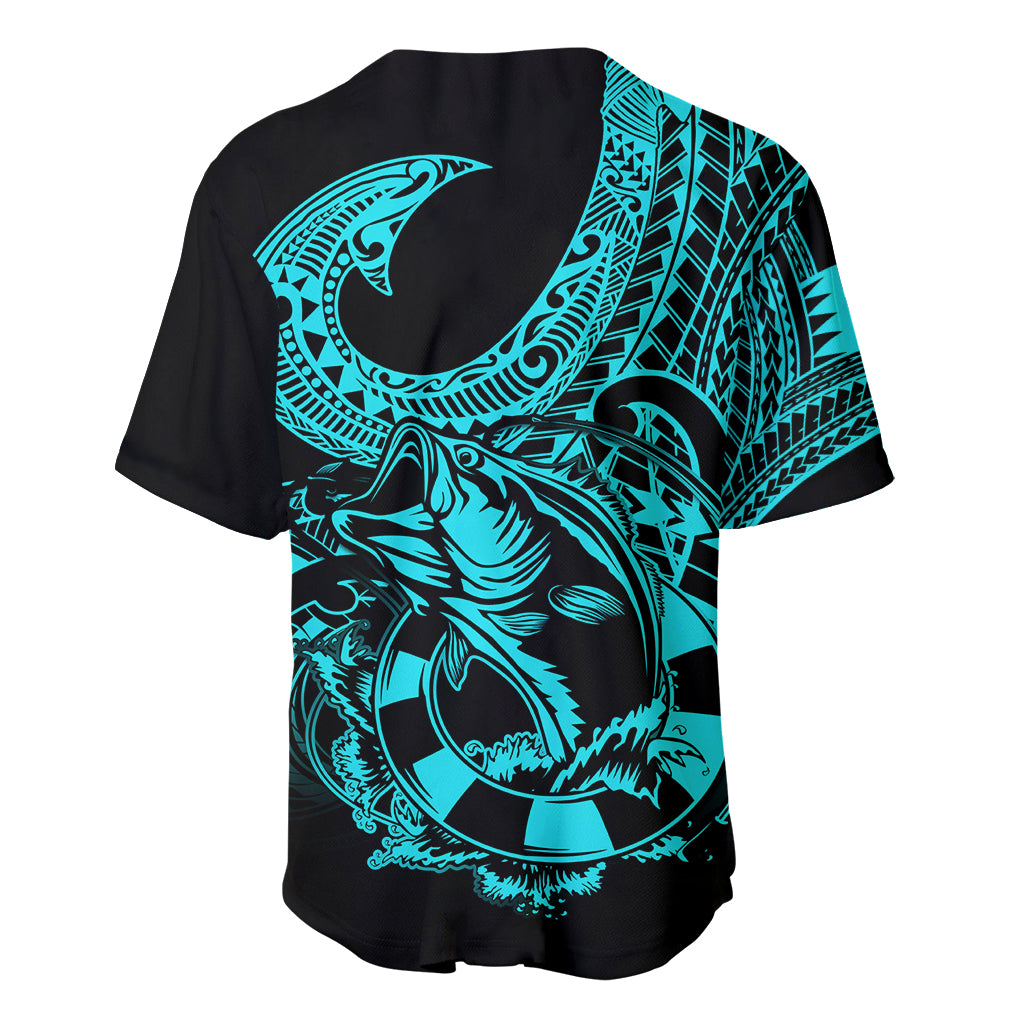 Polynesia Baseball Jersey Fish Hook Tattoo Go Fishing Polynesian Pattern Turquosie - Wonder Print Shop