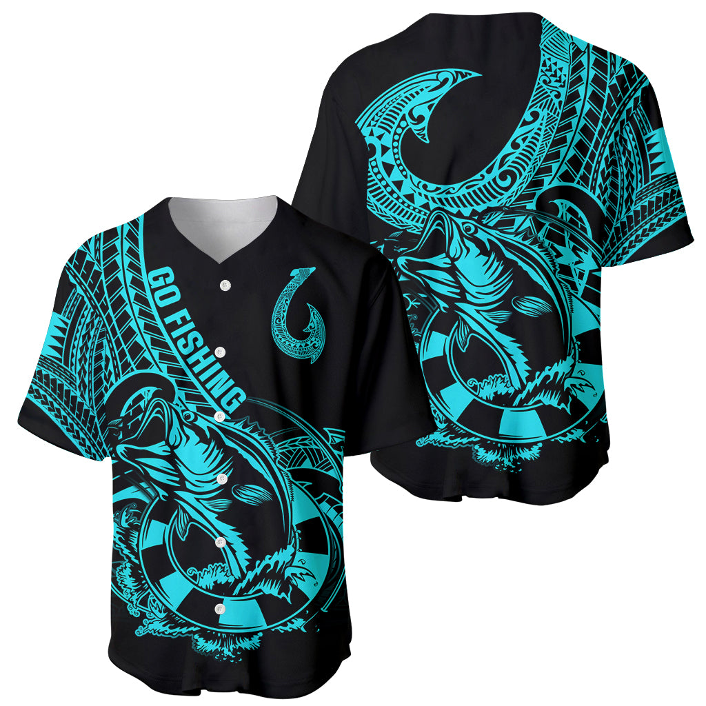 Polynesia Baseball Jersey Fish Hook Tattoo Go Fishing Polynesian Pattern Turquosie - Wonder Print Shop