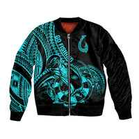 Polynesia Bomber Jacket Fish Hook Tattoo Go Fishing Polynesian Pattern Turquosie - Wonder Print Shop
