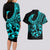 Polynesia Couples Matching Long Sleeve Bodycon Dress and Hawaiian Shirt Fish Hook Tattoo Go Fishing Polynesian Pattern Turquosie - Wonder Print Shop