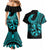 Polynesia Couples Matching Mermaid Dress and Hawaiian Shirt Fish Hook Tattoo Go Fishing Polynesian Pattern Turquosie - Wonder Print Shop