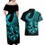 Polynesia Couples Matching Off Shoulder Maxi Dress and Hawaiian Shirt Fish Hook Tattoo Go Fishing Polynesian Pattern Turquosie - Wonder Print Shop