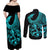 Polynesia Couples Matching Off Shoulder Maxi Dress and Long Sleeve Button Shirts Fish Hook Tattoo Go Fishing Polynesian Pattern Turquosie - Wonder Print Shop