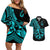 Polynesia Couples Matching Off Shoulder Short Dress and Hawaiian Shirt Fish Hook Tattoo Go Fishing Polynesian Pattern Turquosie - Wonder Print Shop