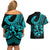Polynesia Couples Matching Off Shoulder Short Dress and Hawaiian Shirt Fish Hook Tattoo Go Fishing Polynesian Pattern Turquosie - Wonder Print Shop