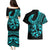 Polynesia Couples Matching Puletasi Dress and Hawaiian Shirt Fish Hook Tattoo Go Fishing Polynesian Pattern Turquosie - Wonder Print Shop