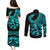 Polynesia Couples Matching Puletasi Dress and Long Sleeve Button Shirts Fish Hook Tattoo Go Fishing Polynesian Pattern Turquosie - Wonder Print Shop