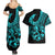 Polynesia Couples Matching Summer Maxi Dress and Hawaiian Shirt Fish Hook Tattoo Go Fishing Polynesian Pattern Turquosie - Wonder Print Shop