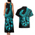 Polynesia Couples Matching Tank Maxi Dress and Hawaiian Shirt Fish Hook Tattoo Go Fishing Polynesian Pattern Turquosie - Wonder Print Shop