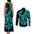 Polynesia Couples Matching Tank Maxi Dress and Long Sleeve Button Shirts Fish Hook Tattoo Go Fishing Polynesian Pattern Turquosie - Wonder Print Shop