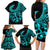 Polynesia Family Matching Long Sleeve Bodycon Dress and Hawaiian Shirt Fish Hook Tattoo Go Fishing Polynesian Pattern Turquosie - Wonder Print Shop